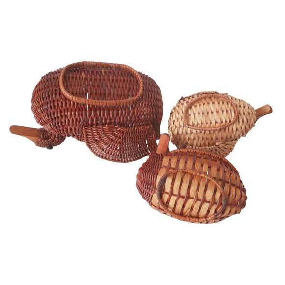 Vintage Wicker Ducks Geese Baskets Wooden Beaks Set Of 3 - Picture 7 of 7